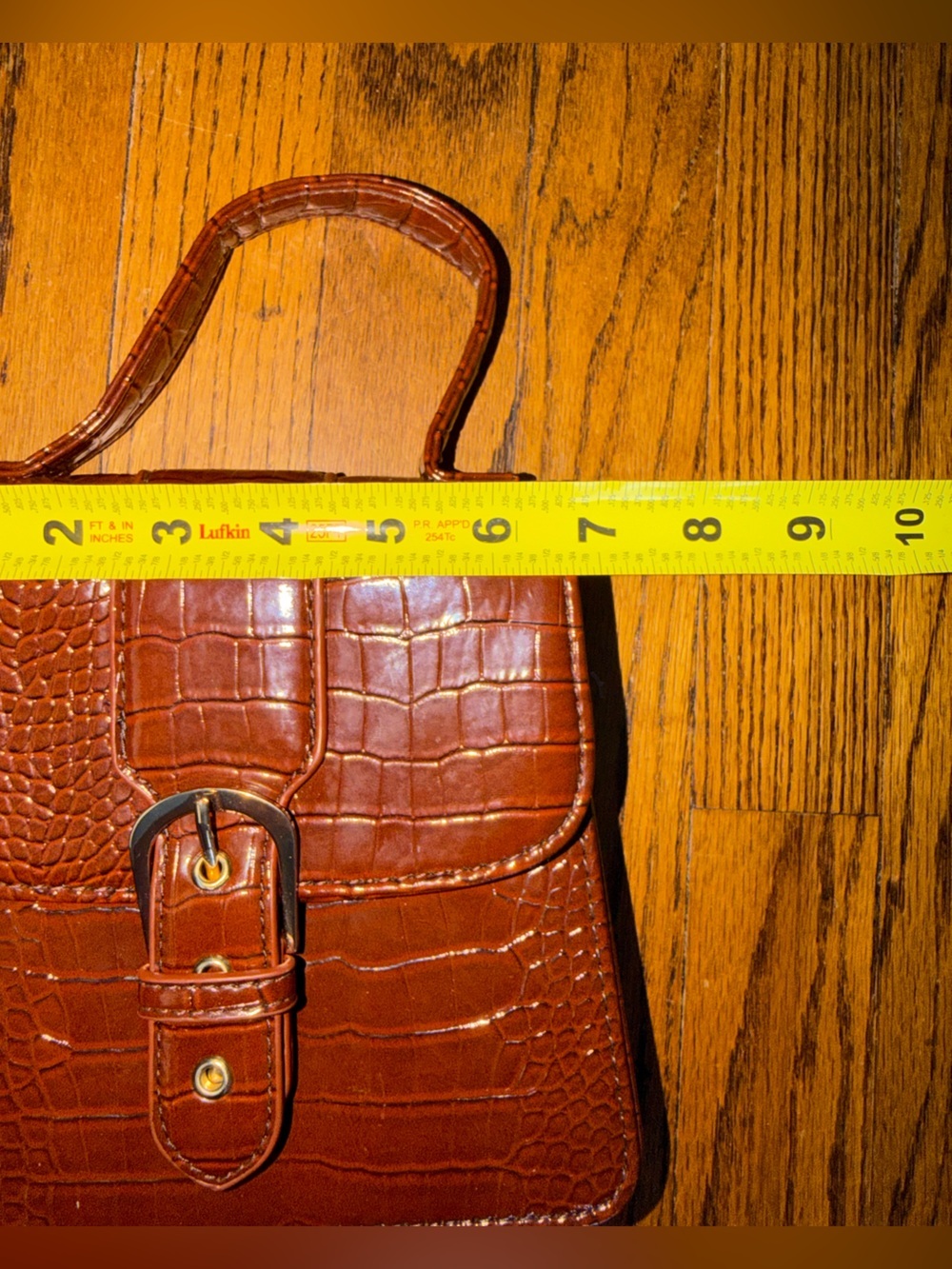 Vintage Croc-Embossed Shoulder Bag in Brown with Gold Hardware - Picture 7 of 7